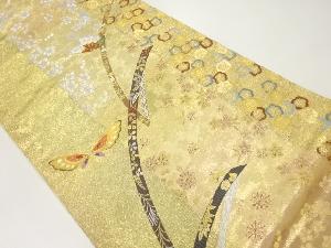 熨斗に桜・蝶模様織出し袋帯